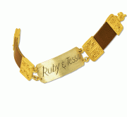 Wide  Name Plate Leather and Gold Bracelet