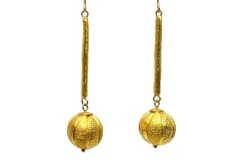 Long gold chased balls earrings